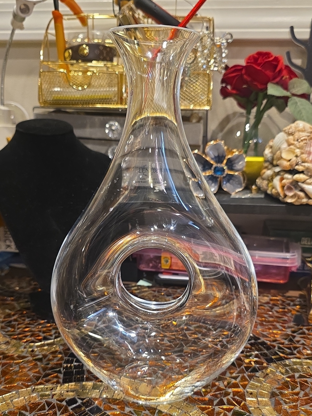 Lenox Clear Glass Sculptural Vase with Central Opening
